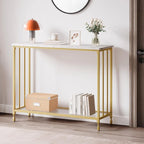 Table console à 2 niveaux, gris/marron/doré, style industriel rétro, 1 personne