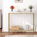 Table console à 2 niveaux, gris/marron/doré, style industriel rétro, 1 personne