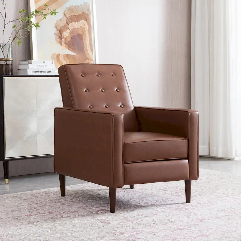 Mervynn Faux Leather Mid-Century Button Tufted Recliner by Christopher Knight Home