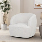 Fauteuil d'appoint pivotant rond en tissu bouclé blanc/beige/noir, une place