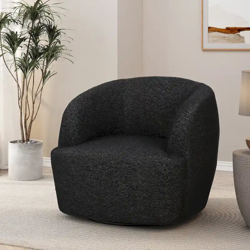 Fauteuil d'appoint pivotant rond en tissu bouclé blanc/beige/noir, une place