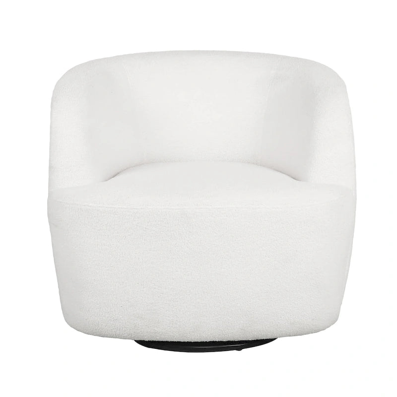 Fauteuil d'appoint pivotant rond en tissu bouclé blanc/beige/noir, une place