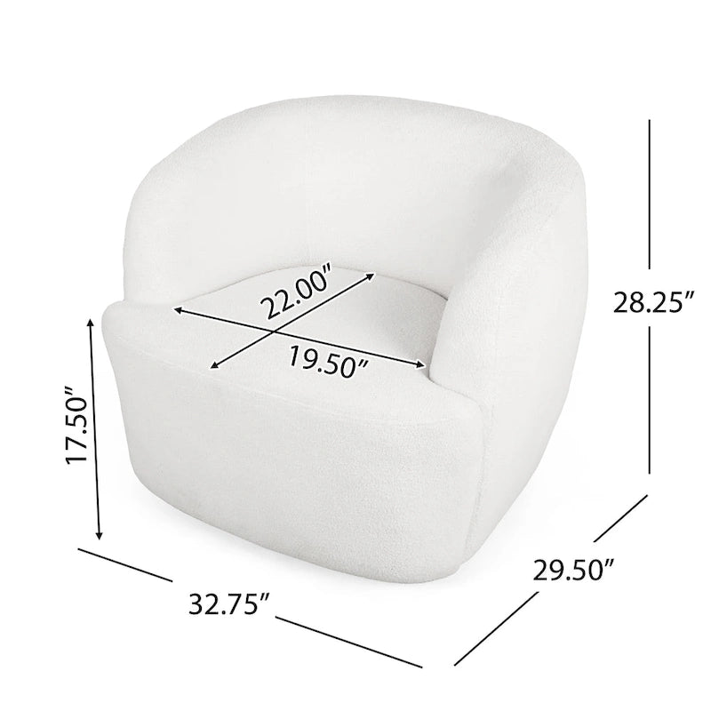 Fauteuil d'appoint pivotant rond en tissu bouclé blanc/beige/noir, une place