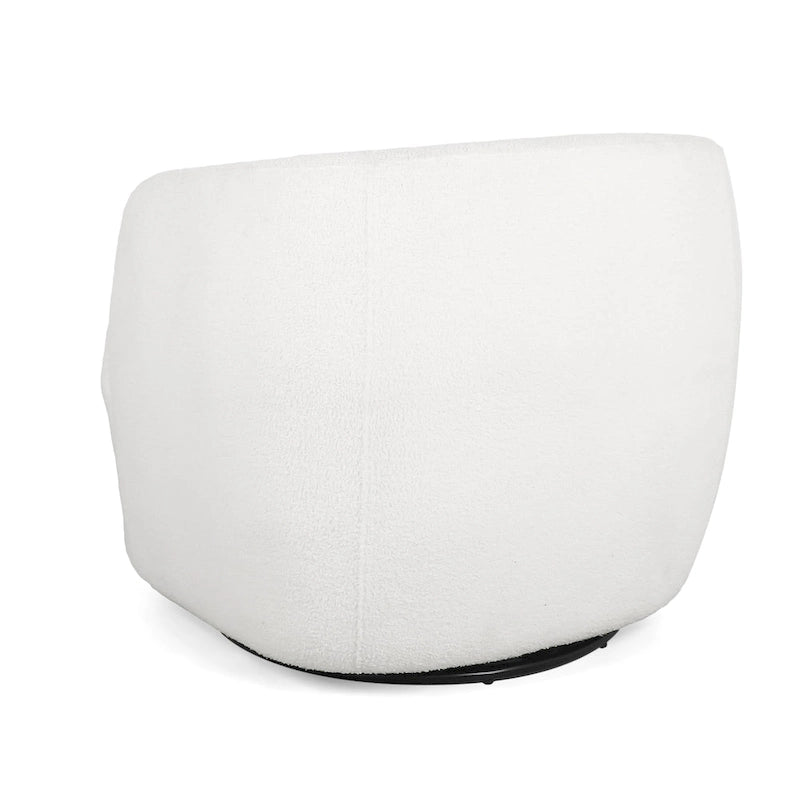 Fauteuil d'appoint pivotant rond en tissu bouclé blanc/beige/noir, une place