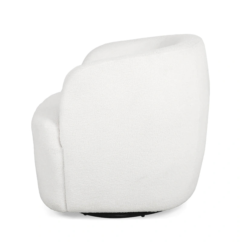 Fauteuil d'appoint pivotant rond en tissu bouclé blanc/beige/noir, une place