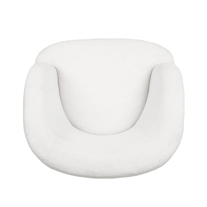 Fauteuil d'appoint pivotant rond en tissu bouclé blanc/beige/noir, une place