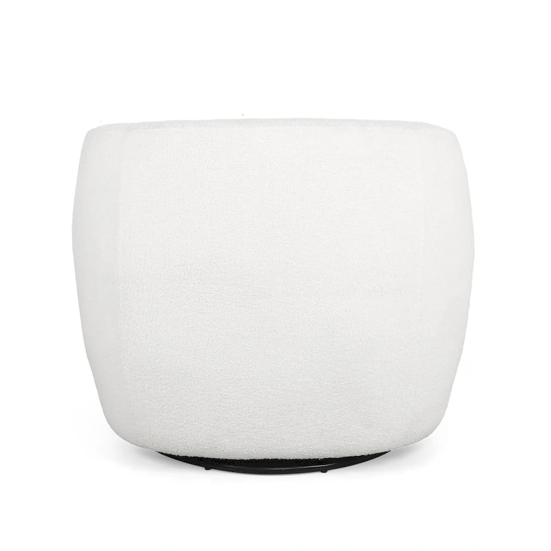 Fauteuil d'appoint pivotant rond en tissu bouclé blanc/beige/noir, une place