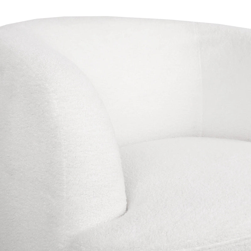 Fauteuil d'appoint pivotant rond en tissu bouclé blanc/beige/noir, une place