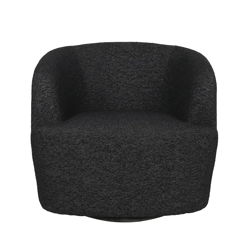 Fauteuil d'appoint pivotant rond en tissu bouclé blanc/beige/noir, une place