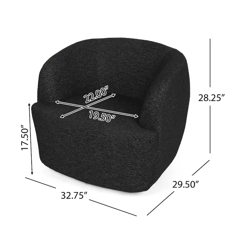 Fauteuil d'appoint pivotant rond en tissu bouclé blanc/beige/noir, une place