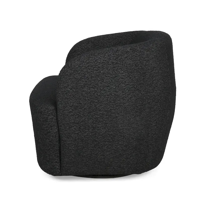 Fauteuil d'appoint pivotant rond en tissu bouclé blanc/beige/noir, une place
