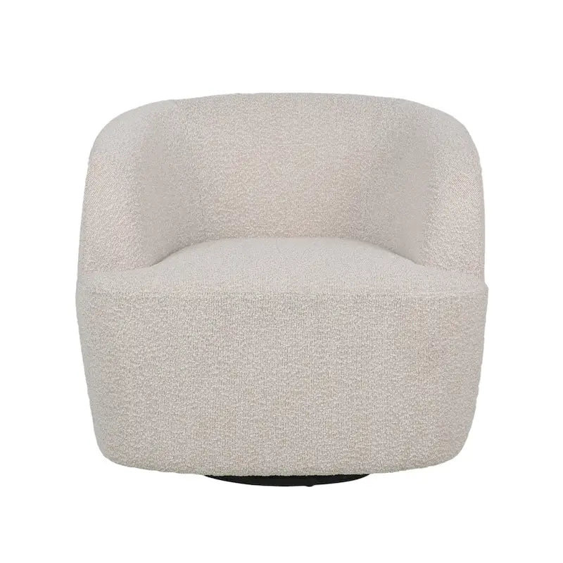 Fauteuil d'appoint pivotant rond en tissu bouclé blanc/beige/noir, une place
