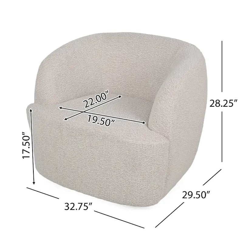 Fauteuil d'appoint pivotant rond en tissu bouclé blanc/beige/noir, une place