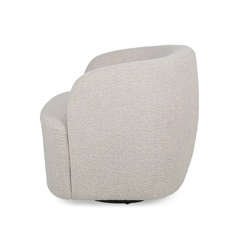 Fauteuil d'appoint pivotant rond en tissu bouclé blanc/beige/noir, une place