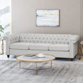 Canapé Chesterfield 3 places gris galet et marron foncé