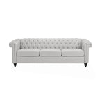 Canapé Chesterfield 3 places gris galet et marron foncé