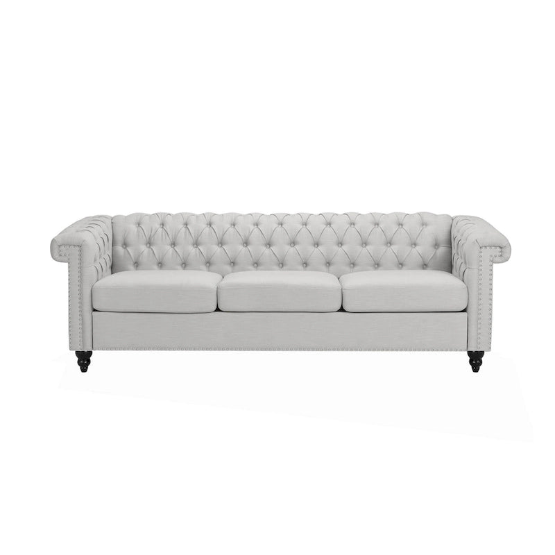 Canapé Chesterfield 3 places gris galet et marron foncé
