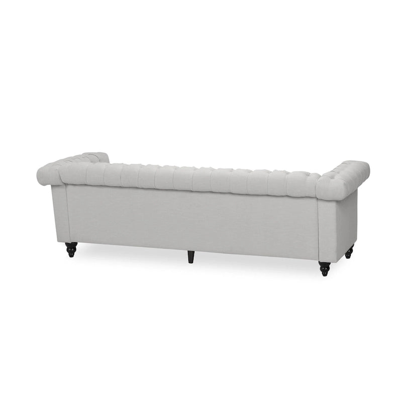 Canapé Chesterfield 3 places gris galet et marron foncé