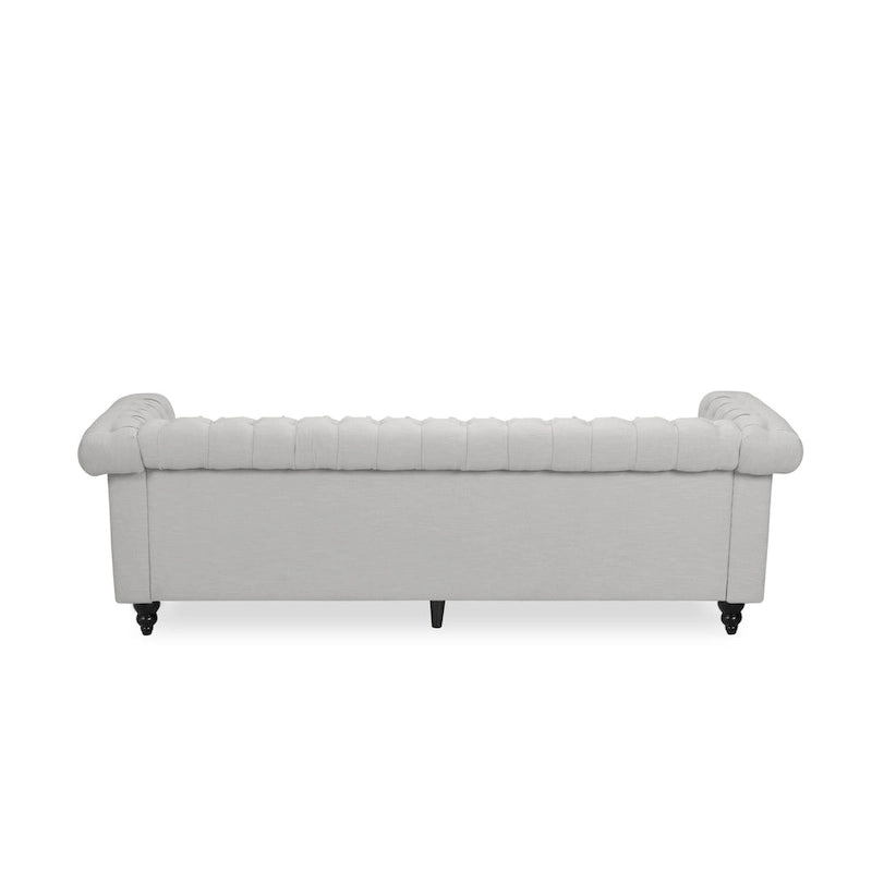 Canapé Chesterfield 3 places gris galet et marron foncé
