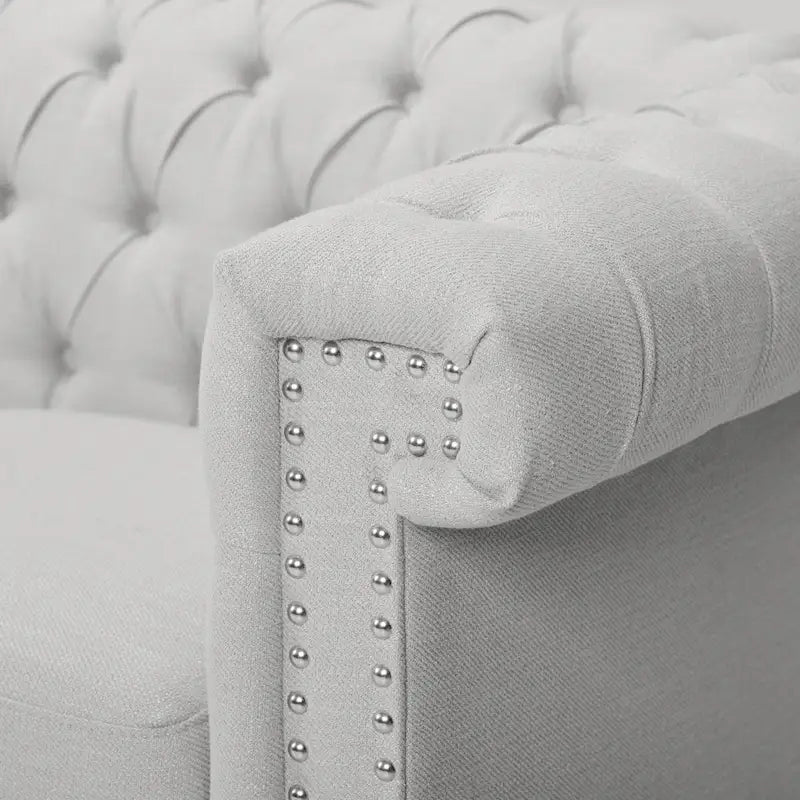 Canapé Chesterfield 3 places gris galet et marron foncé