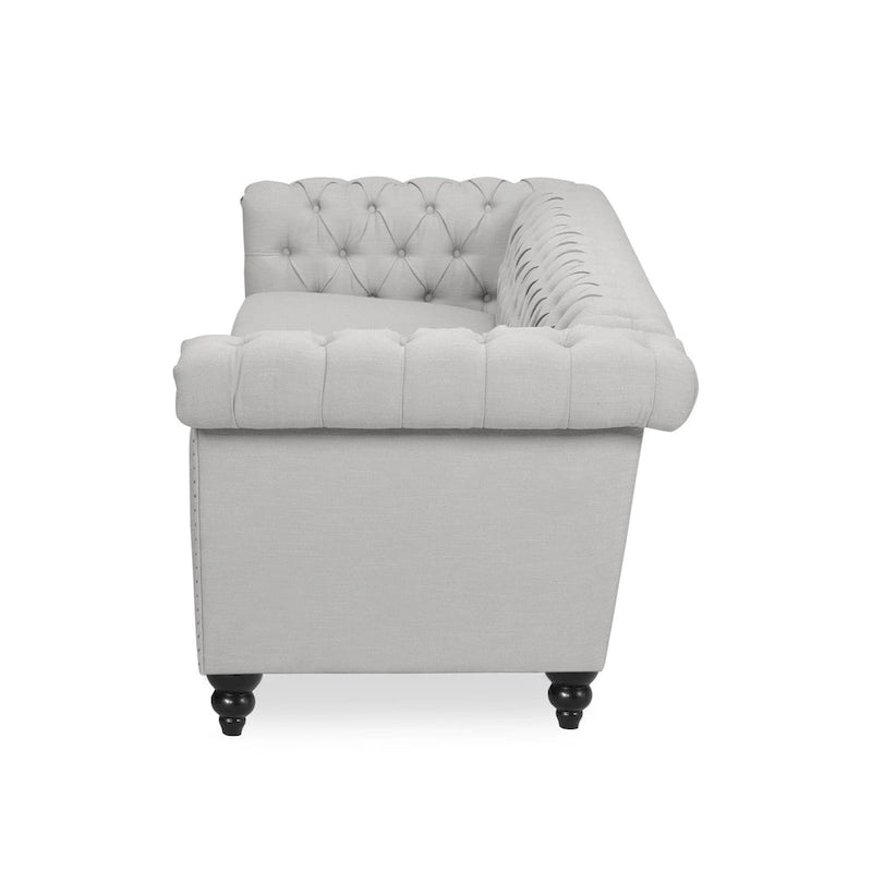 Canapé Chesterfield 3 places gris galet et marron foncé