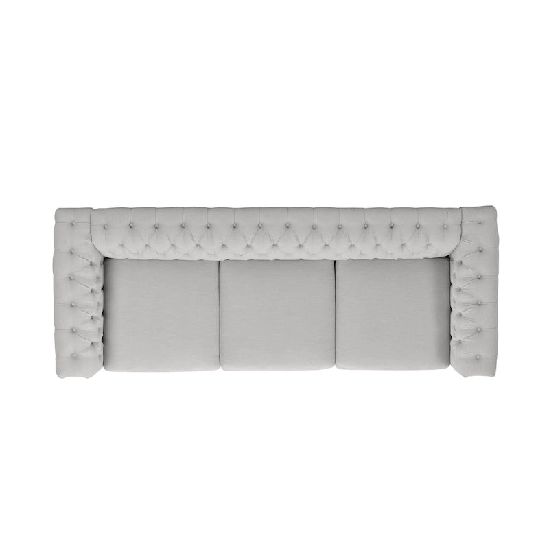 Canapé Chesterfield 3 places gris galet et marron foncé