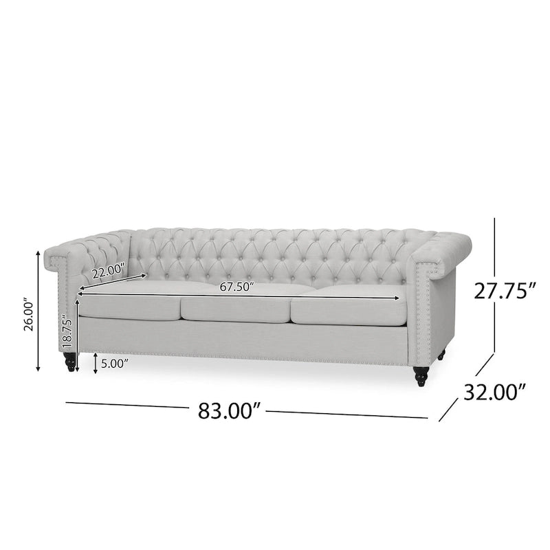Canapé Chesterfield 3 places gris galet et marron foncé