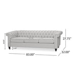 Canapé Chesterfield 3 places gris galet et marron foncé