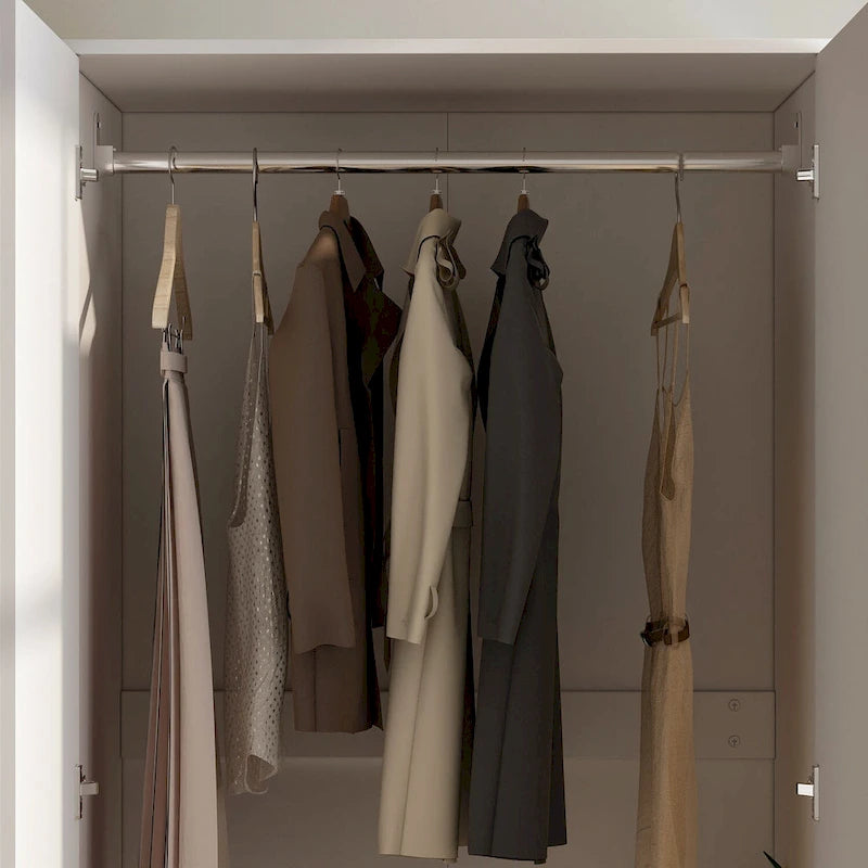 Armoire 2 portes avec tiroir et tringle à vêtements, coloris blanc et noir