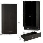 Armoire 2 portes avec tiroir et tringle à vêtements, coloris blanc et noir