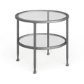Table d'appoint ronde argentée avec étagère, plateau en verre, 1 personne