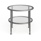 Table d'appoint ronde argentée avec étagère, plateau en verre, 1 personne