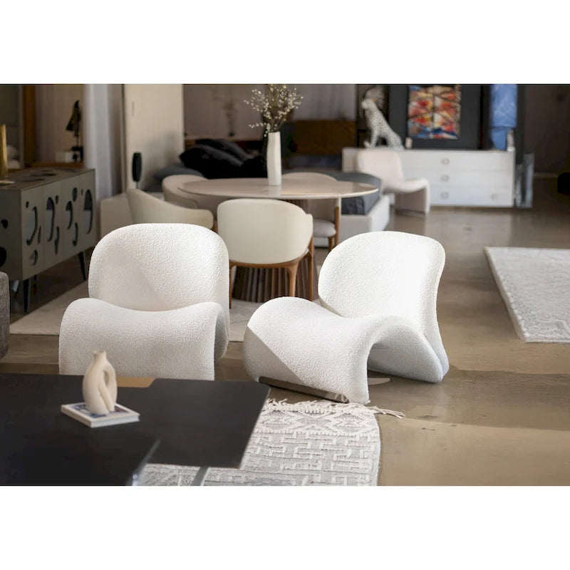 Fauteuil d'appoint en tissu blanc, dossier incurvé, une place