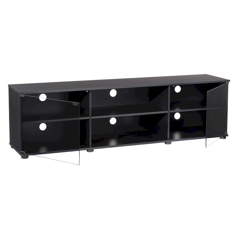 Meuble TV noir avec portes en verre trempé, Pour les téléviseurs jusqu'à 85"
