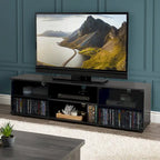 Meuble TV noir avec portes en verre trempé, Pour les téléviseurs jusqu'à 85"