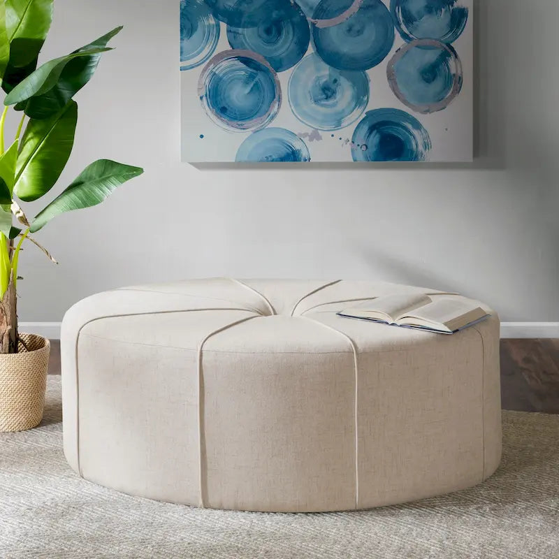 Pouffe ovale touffeté bleu / crème / gris, 1 place