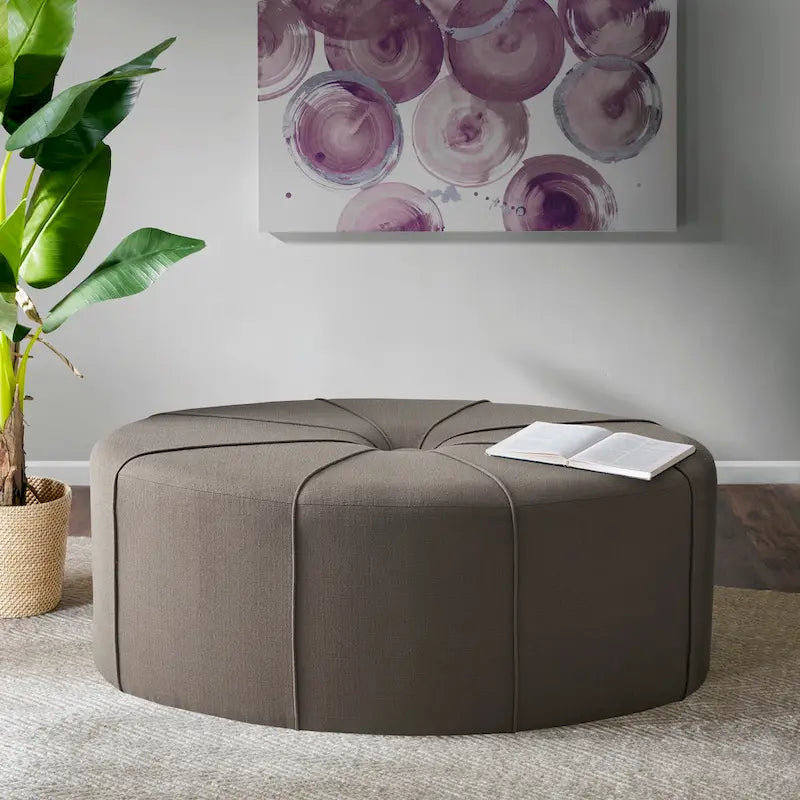 Pouffe ovale touffeté bleu / crème / gris, 1 place