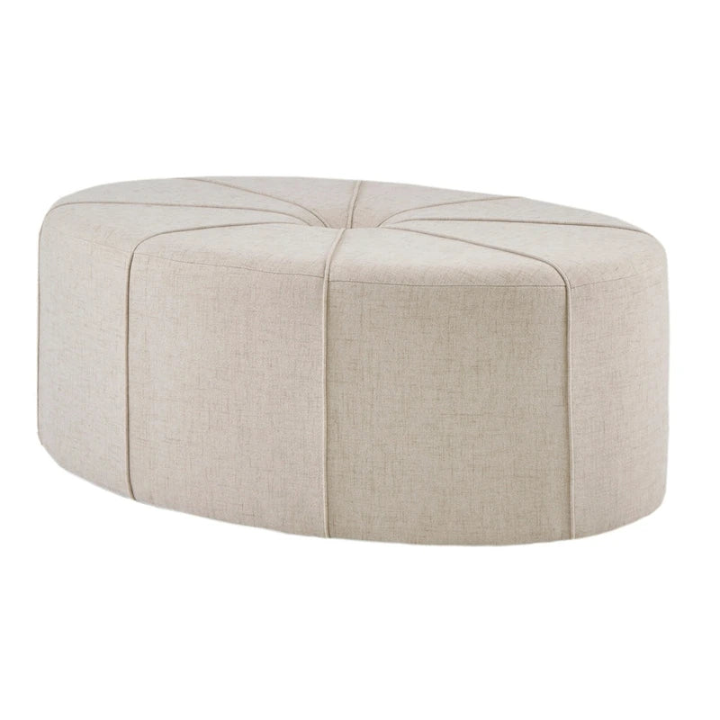 Pouffe ovale touffeté bleu / crème / gris, 1 place