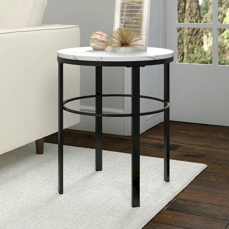 Laiton / Bronze noirci, Table d'appoint ronde avec plateau imitation marbre, 1 personne, Moderne glamour