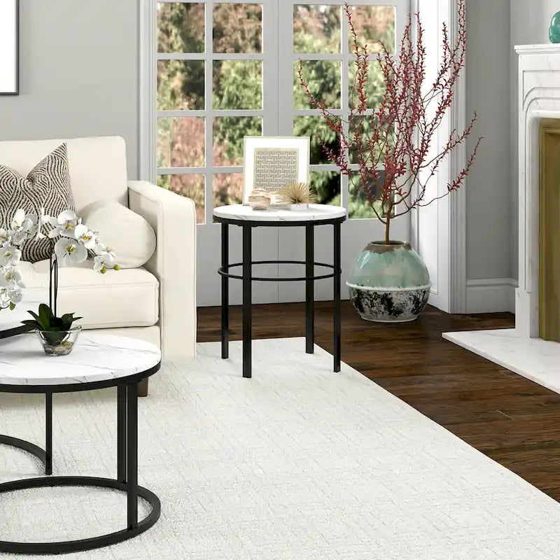 Laiton / Bronze noirci, Table d'appoint ronde avec plateau imitation marbre, 1 personne, Moderne glamour