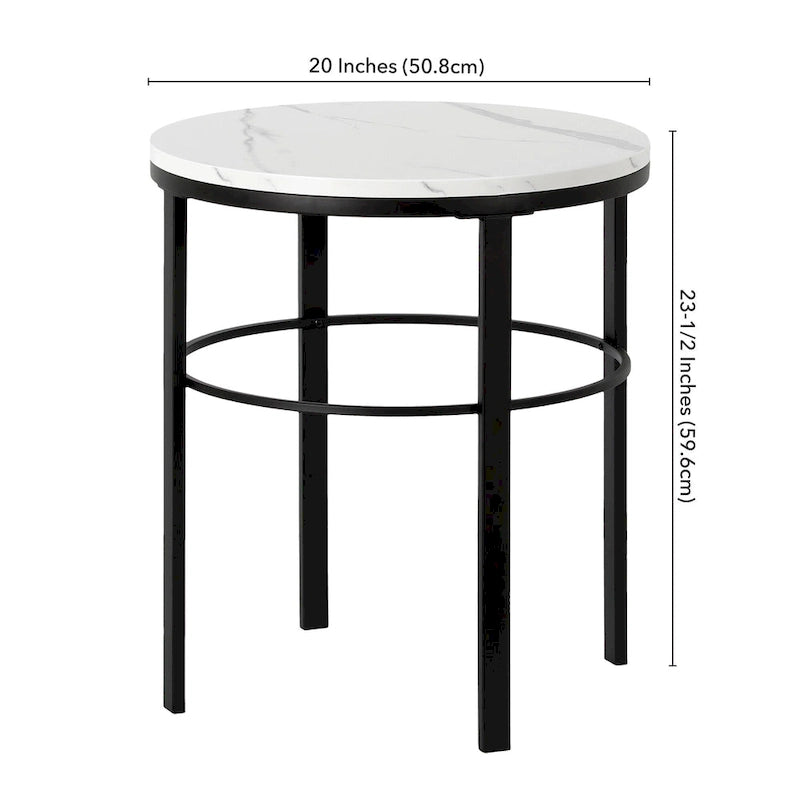 Laiton / Bronze noirci, Table d'appoint ronde avec plateau imitation marbre, 1 personne, Moderne glamour