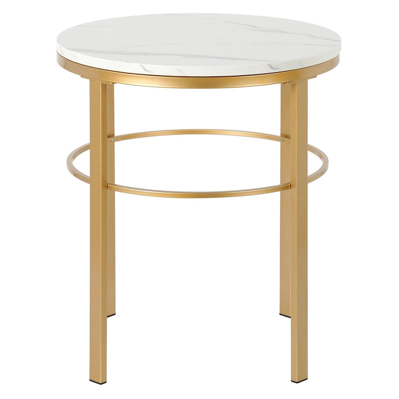 Laiton / Bronze noirci, Table d'appoint ronde avec plateau imitation marbre, 1 personne, Moderne glamour