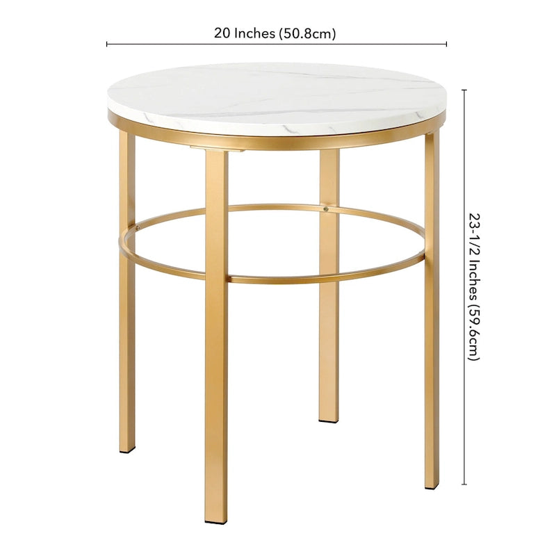 Laiton / Bronze noirci, Table d'appoint ronde avec plateau imitation marbre, 1 personne, Moderne glamour