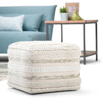 Pouf carré tressé, naturel/gris, repose-pieds 1 place et siège d'appoint