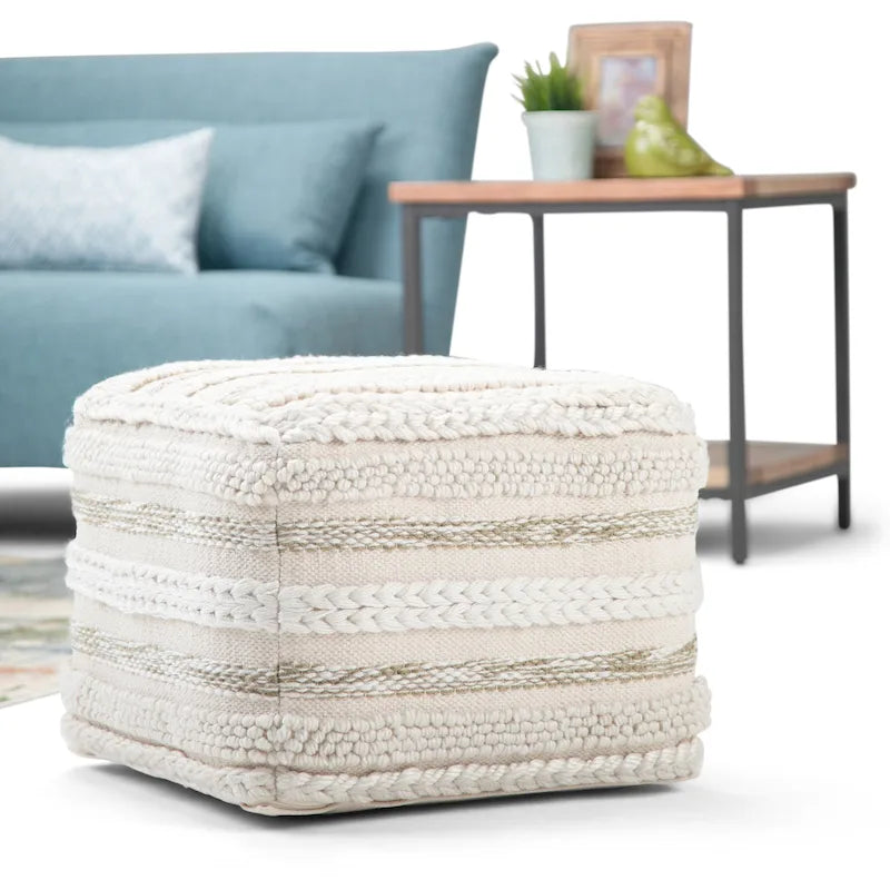 Pouf carré tressé, naturel/gris, repose-pieds 1 place et siège d'appoint