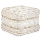 Pouf carré tressé, naturel/gris, repose-pieds 1 place et siège d'appoint