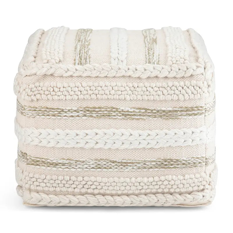 Pouf carré tressé, naturel/gris, repose-pieds 1 place et siège d'appoint