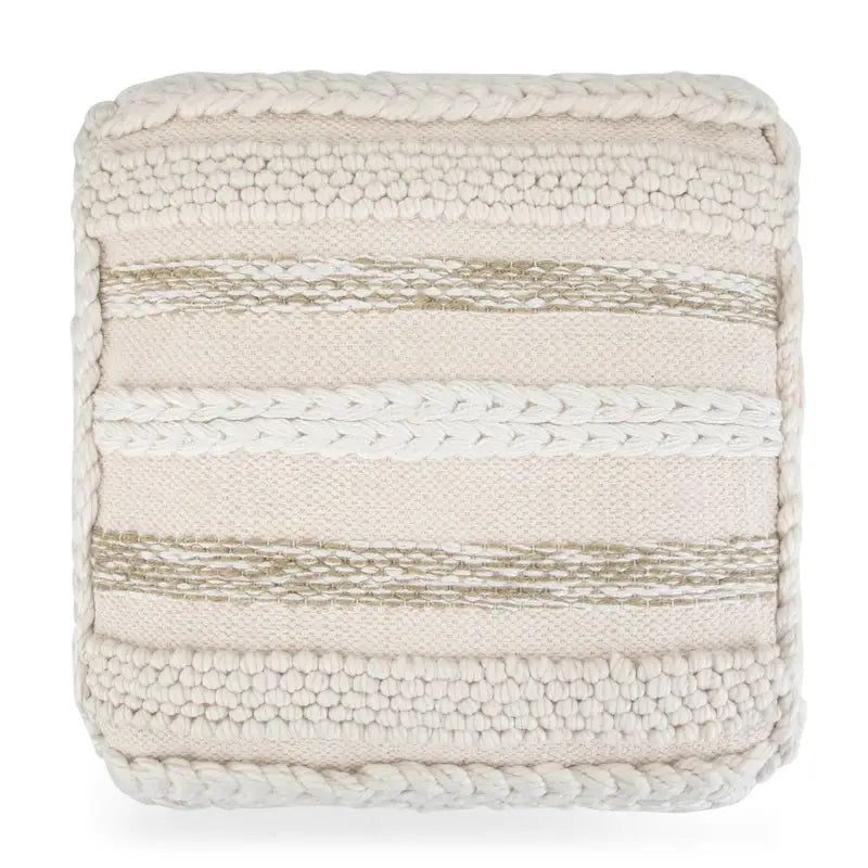 Pouf carré tressé, naturel/gris, repose-pieds 1 place et siège d'appoint