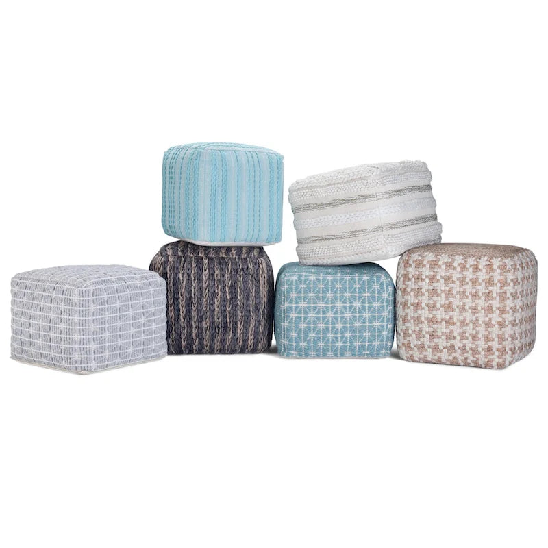 Pouf carré tressé, naturel/gris, repose-pieds 1 place et siège d'appoint