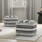 Pouf carré tressé, naturel/gris, repose-pieds 1 place et siège d'appoint